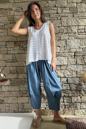 Benji Linen Panel Wave Vest White - 